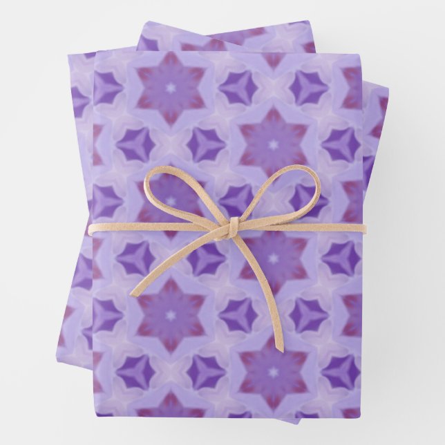 Purple Stars Wrapping Paper Sheets (In situ)