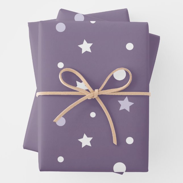 Purple Stars Wrapping Paper Sheets (In situ)