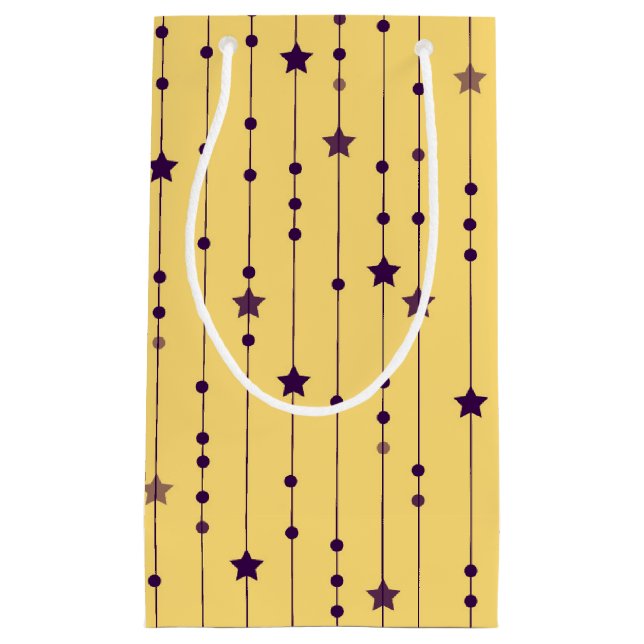 Purple Stars Yellow Pop Art Holiday Small Gift Bag (Front)