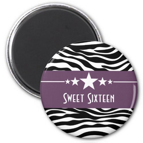 Purple Stars Zebra Print Sweet 16 Magnet