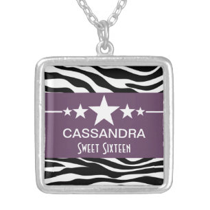 Purple Stars Zebra Print Sweet 16 Necklace