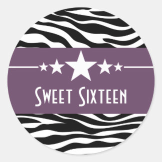 Purple Stars Zebra Print Sweet 16 Stickers