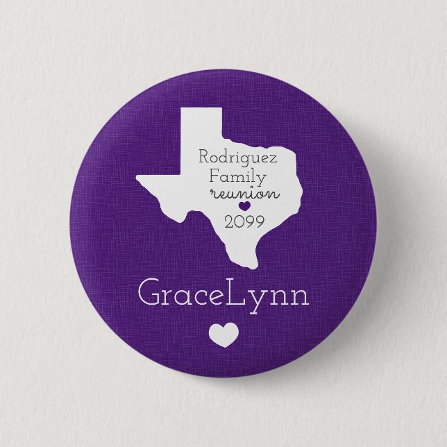Purple State of Texas Family Reunion Button (Front)