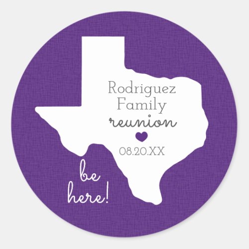Purple State of Texas Family Reunion Classic Round Sticker