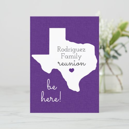 Purple State of Texas Family Reunion Invitation