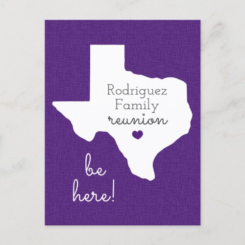 Purple State of Texas Family Reunion Postcard