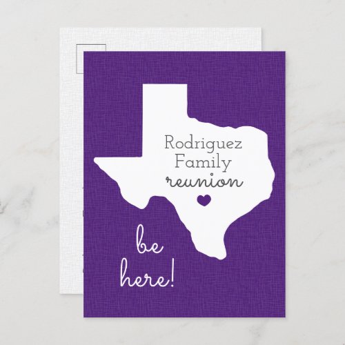 Purple State of Texas Family Reunion Postcard