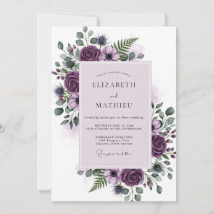 Purple Stately Botanical Wedding Invitation