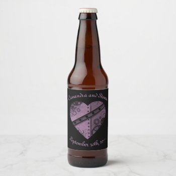 Purple Steampunk Heart Theme Wedding Favor Beer Bottle Label by TheHopefulRomantic at Zazzle