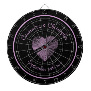 Purple steampunk heart theme wedding game decor dart board
