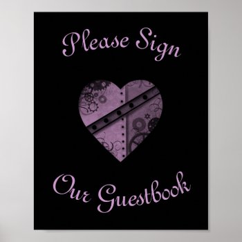 Purple Steampunk Heart Wedding Guestbook Sign by TheHopefulRomantic at Zazzle