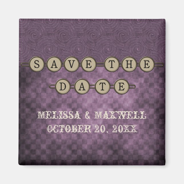 Purple Steampunk Keys Save the Date Magnet (Front)