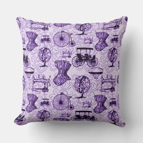 Purple Steampunk Pattern Throw Pillow