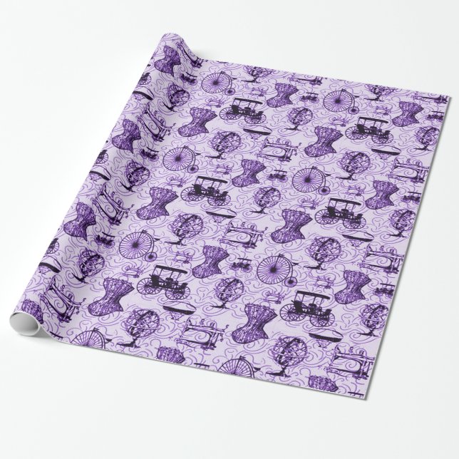 Purple Steampunk Pattern Wrapping Paper (Unrolled)