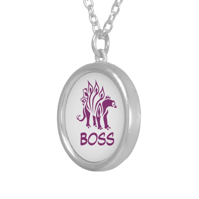 Purple Stegosaurus Spiked  Dinosaur  Silver Plated Necklace (Front Right)