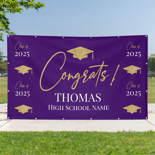 Purple Step and repeat Graduation Backdrop banner | Zazzle