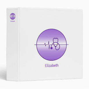 Purple Stethoscope Heartbeat Medical 3 Ring Binder
