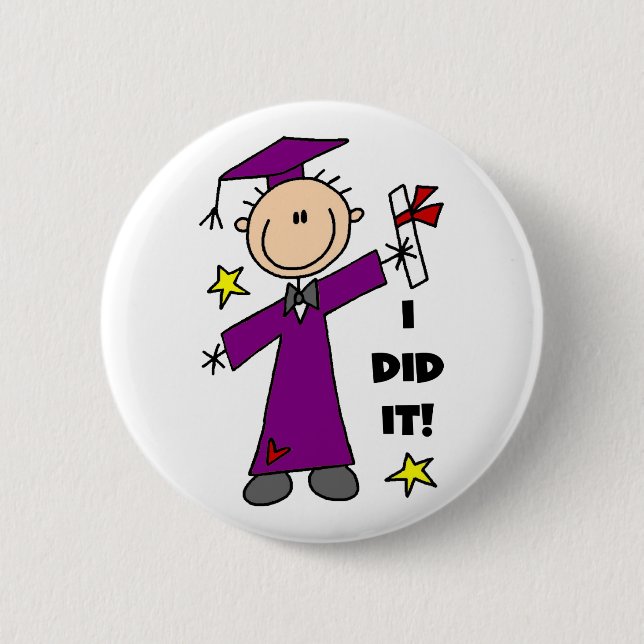Purple Stick Figure Boy Graduate Pinback Button (Front)