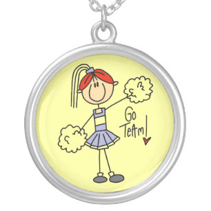 Purple Stick Figure Cheerleader t-shirts and Gifts Silver Plated Necklace