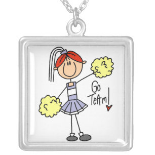 Purple Stick Figure Cheerleader t-shirts and Gifts Silver Plated Necklace
