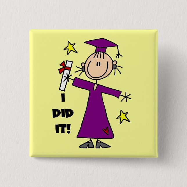 Purple Stick Figure Girl Graduate Pinback Button (Front)