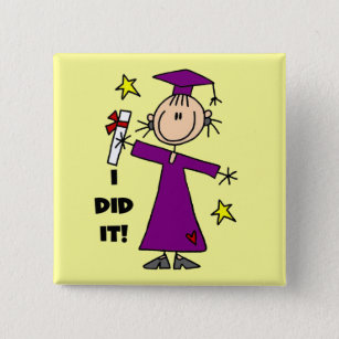Purple Stick Figure Girl Graduate Pinback Button