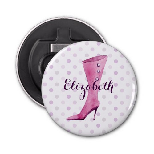 Purple stiletto heel boot personalized bottle opener