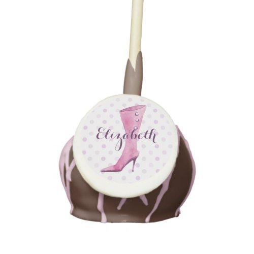 Purple stiletto heel boot personalized cake pops