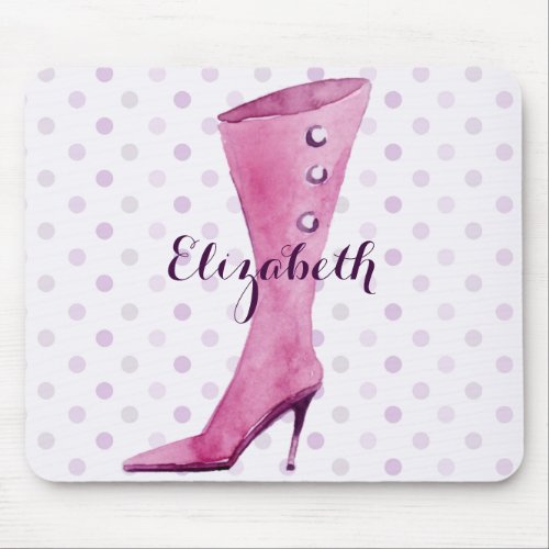 Purple stiletto heel boot personalized mouse pad