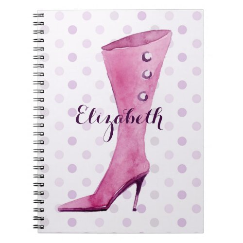 Purple stiletto heel boot personalized notebook