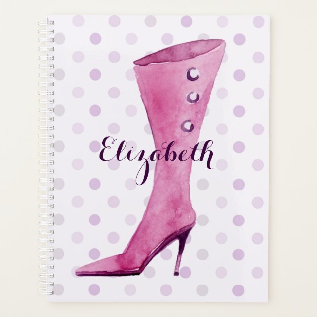 Purple stiletto heel boot personalized planner (Front)