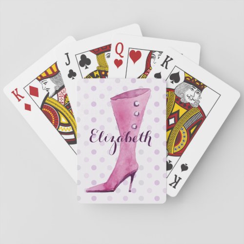 Purple stiletto heel boot personalized poker cards