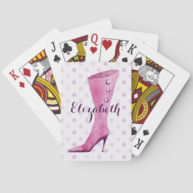 Purple stiletto heel boot personalized poker cards (Back)