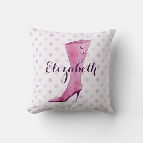 Purple stiletto heel boot personalized throw pillow