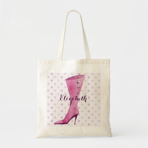 Purple stiletto heel boot personalized tote bag