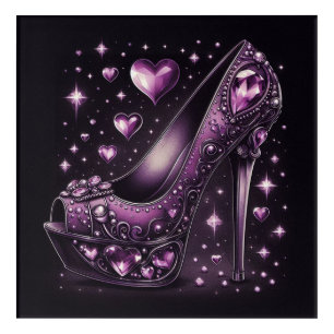 Purple Stiletto High Heels with Hearts Acrylic Print