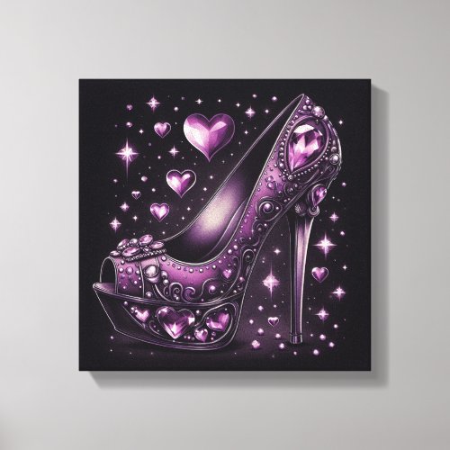 Purple Stiletto High Heels with Hearts Canvas Print