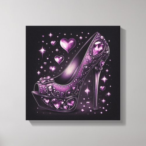 Purple Stiletto High Heels with Hearts Canvas Print