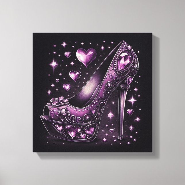 Purple Stiletto High Heels with Hearts Canvas Print (Front)