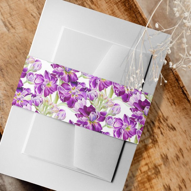 Purple stock floral watercolor wedding  invitation belly band (Creator Uploaded)