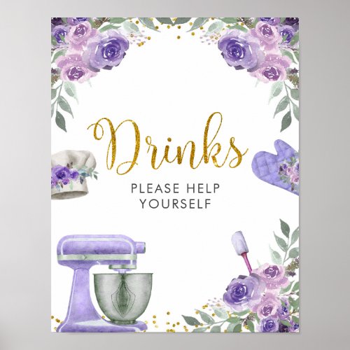 Purple Stock the Kitchen Bridal Shower Drinks Sign