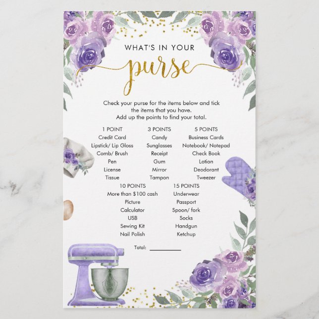 Purple Stock the Kitchen What In Your Purse Game (Front)