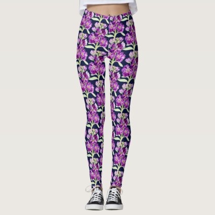 Purple stock watercolor flower floral pattern leggings