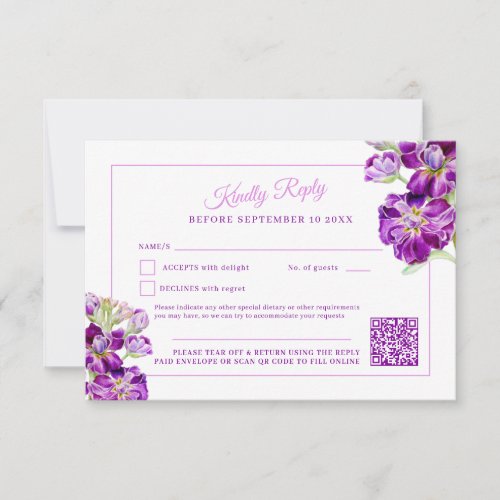 Purple stock watercolor wedding QR code  RSVP Card
