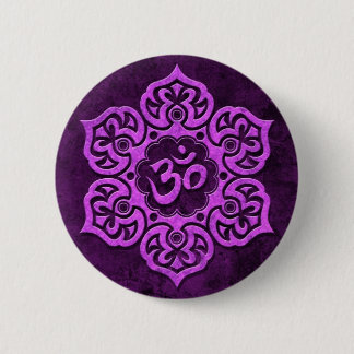 Purple Stone Floral Om Pinback Button