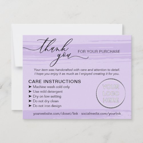 Purple Store Small Business Instructions Care Thank You Card