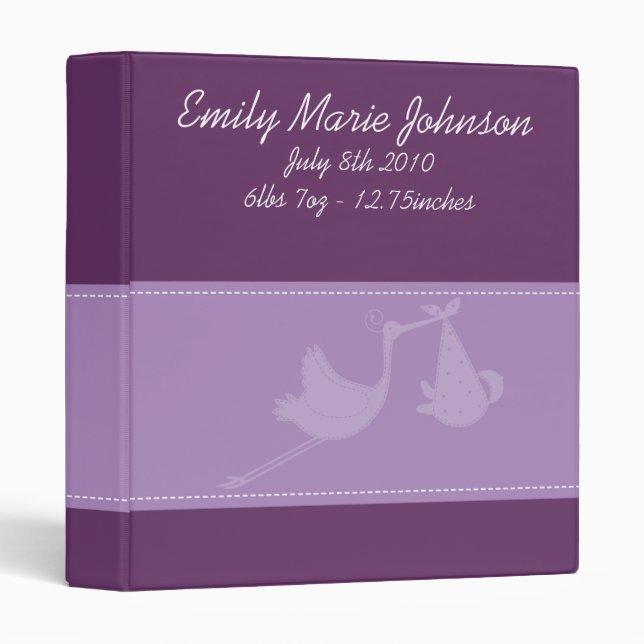 Purple Stork Baby Photo Album Binder (Front/Spine)