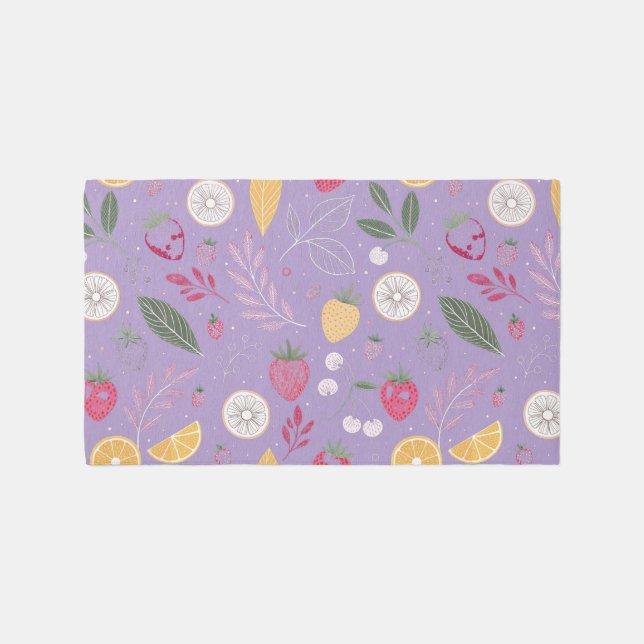 "Purple Strawberry Citrus Floral Bath Mat  (Front)