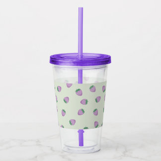 Purple Strawberry Pattern on Green Background Acrylic Tumbler