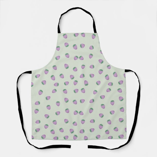  Purple Strawberry Pattern on Green Background Apron (Front)